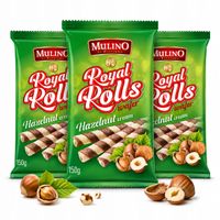 Rurki waflowe Mulino Royal Rolls Hazelnut 3x150g o smaku orzechowym