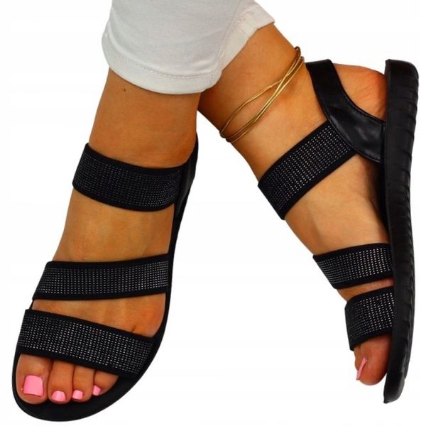 CZARNE SANDAŁY DAMSKIE SPORTOWE LATO PŁASKI SPÓD zdjęcie 1