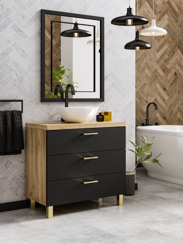 Szafka łazienkowa ROMA 60  czarny/dąb craft złoty z umywalką Eliza B (W5) na Arena.pl