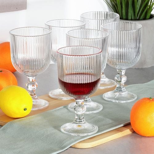6x Kieliszki Ryflowane do Wina Białego Czerwonego Wody Deserów Szklane na Arena.pl