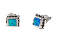 Eleganckie oksydowane srebrne kolczyki kwadrat niebieski opal srebro 925 K1635