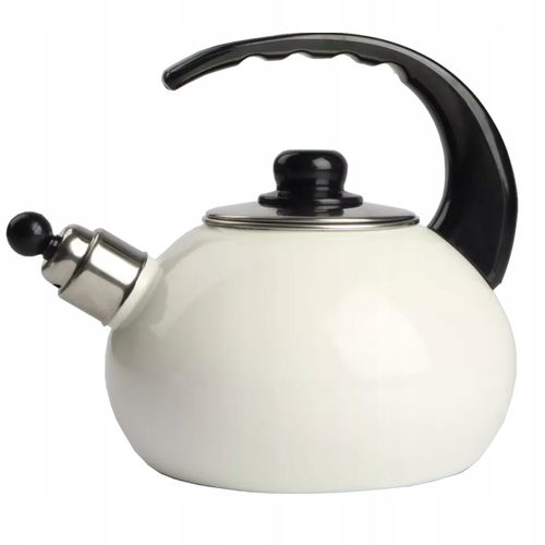 CZAJNIK EMALIOWANY NOWOCZESNY ECRU Z GWIZDKIEM STAL 2,5 L INDUKCJA GAZ na Arena.pl