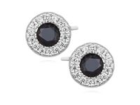 RODOWANE OKRĄGŁE SREBRNE KOLCZYKI CZARNE CYRKONIE