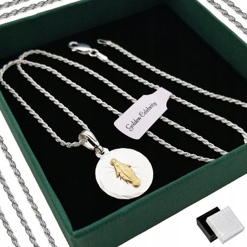 SREBRNY ŁAŃCUSZEK KORDEL + MEDALIK 925 PREZENT NA KOMUNIĘ CHRZEST + GRAWER na Arena.pl