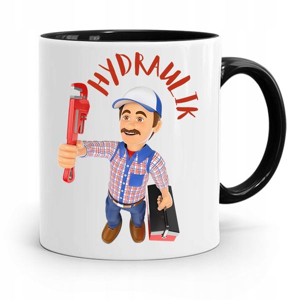 Kubek Czarny Prezent Dla Hydraulika Hydraulik Z Nadrukiem Ze Zdjęciem zdjęcie 1