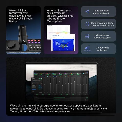Mikrofon Studyjny Elgato Wave:3 White Pojemnościowy USB-C Stream Dla Graczy na Arena.pl