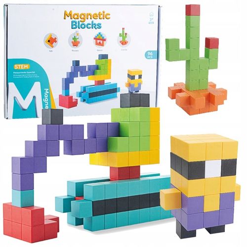 Klocki magnetyczne kostki STEM szcześciany konstrukcyjne 3d 96 elementów na Arena.pl