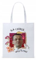 Mateusz Morawiecki Pis Torba Eco Biała Shopper Z Nadrukiem Ze Zdjęciem