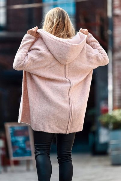 F618 Gruby KARDIGAN oversize KAPTUR, gładki zdjęcie 3