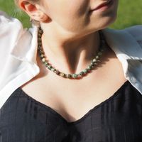 Naszyjnik - Turkus cięte wielościany, Hemetyt i srebro 50 cm