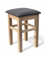 TABORET KUCHENNY BUKOWY NATURALNY TAPICERKA SZARE KARO MIEKKI MASYWNY