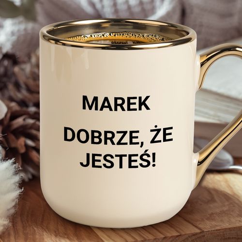 Kubek ZE ZŁOTYM UCHEM i NADRUKIEM dla NIEGO, CERAMICZNY, UPOMINEK na Arena.pl
