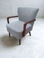 FOTEL KLASYCZNY SZARY Z TKANINY DREWNIANE PODŁOKIETNIKI FW11