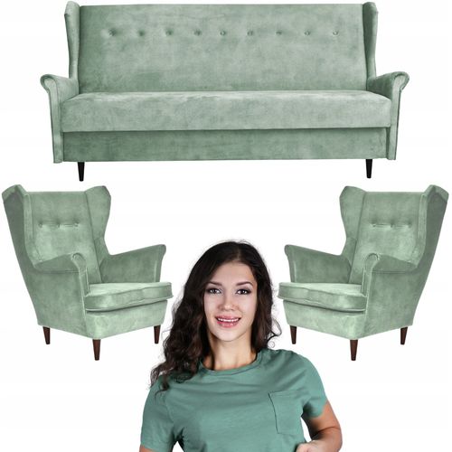 Skandynawski zestaw wypoczynkowy z funkcją spania zielony ARI Family Meble na Arena.pl