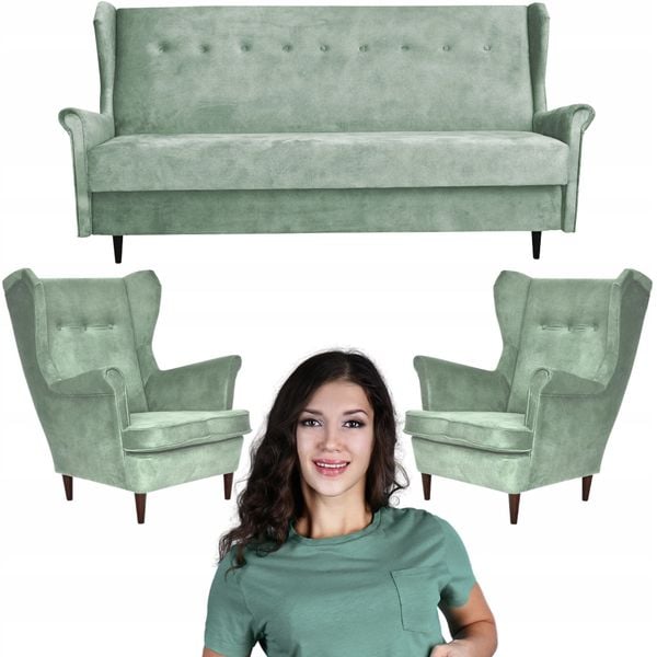 Skandynawski zestaw wypoczynkowy z funkcją spania zielony ARI Family Meble zdjęcie 1