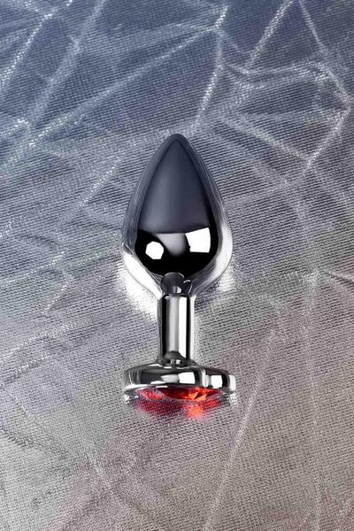 silver anal plug with pink gem heart-shaped zdjęcie 8