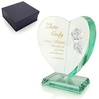 Szklane serce z emblematem róży na złote gody 50 rocznica ślubu