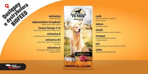 PSI KĄSEK BioFEED Karma dla psa z wołowiną 10kg nowe opakowanie na Arena.pl