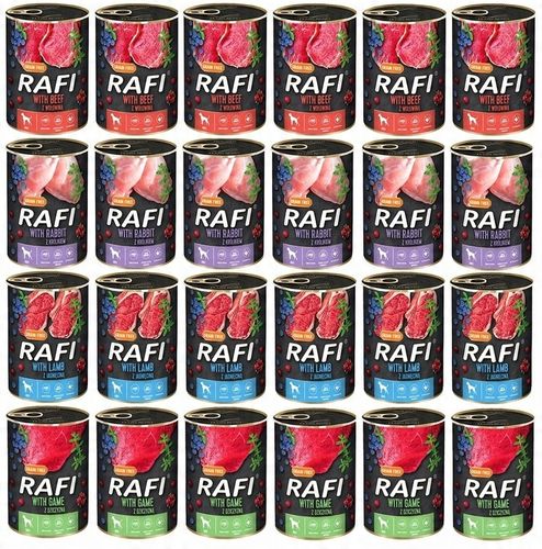 Karma mokra dla psów RAFI puszki MIX 4 SMAKÓW 24x400g na Arena.pl