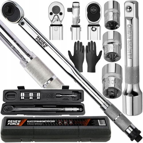 Klucz Dynamometryczny 1/2 28-210Nm 465mm 3 NASADKI 17 19 21mm + Przedłużka na Arena.pl