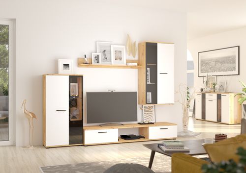 Meblościanka Samba + komoda Dąb Artisan / Biała na Arena.pl