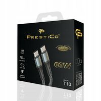 KABEL USB-C 60W PD SZYBKIE ŁADOWANIE PRESTICO T10 WZMOCNIONE KOŃCÓWKI CZARN