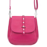 VERA PELLE torebka skórzana listonoszka z klapą i paskiem V645 fuksja