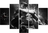 105CM 150CM ZEGAR 5 ELEM MĘŻCZYZNA SIŁOWNI BLACK&WHITE DRUK OBRAZ