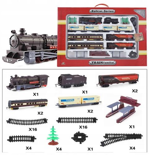 WIELKA KOLEJKA POCIĄG TORY 10 metrów LOKOMOTYWA LED 7 wagonów DRZEWKA PERON na Arena.pl