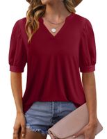 Tunika damska letnia bordowa bluzka krótki rękaw dekolt serek luźna M