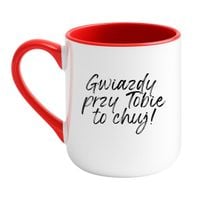 KUBEK "GWIAZDY PRZY TOBIE TO CHUJ!" Wzór - Elegant Biało-Czerwony 330 ml