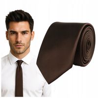 KRAWAT brązowy MĘSKI prążki śledzik cienki SLIM śledź ELEGANCKI 6 cm