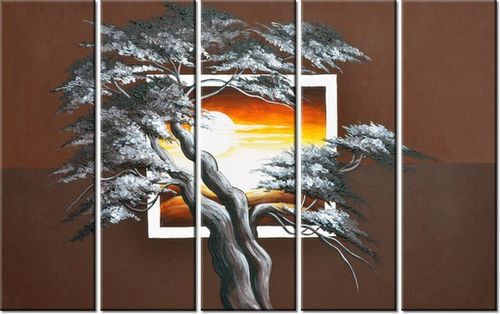 70CM 150CM OBRAZ 5 ELEM DRZEWO TLE ZACHODZĄCEGO SŁOŃCA ŚCIENNY na Arena.pl