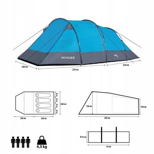 Duży Namiot Kempingowy Turystyczny 4 Osobowy Wodoodporny z Pokrowcem na Arena.pl