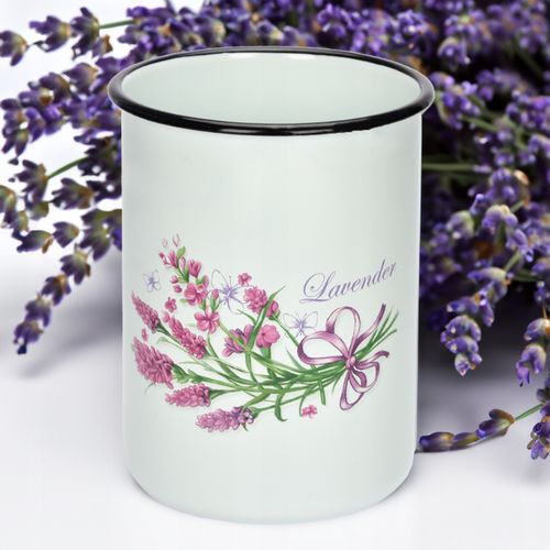 KUBEK GŁADKI EMALIOWANY 1,5L WZÓR LAWENDA SOLIDNY NA NAPOJE MLEKO KOMPOT na Arena.pl