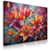 Obraz Na Płótnie Do Jadalni Kolorowe Kwiaty Natura Abstrakcja 90cm x 60cm