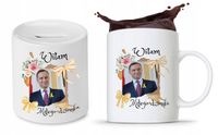 Zestaw Andrzej Duda Pis Prezent Kubek + Skarbonka Z Nadrukiem Ze Zdjęciem