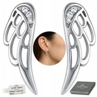 KOLCZYKI SREBRNE 925 NA SZTYFCIE SKRZYDŁA Z CYRKONIAMI NA PREZENT