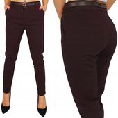 ELEGANCKIE SPODNIE DAMSKIE CYGARETKI FREESIA Pasek BRĄZOWE - CZEKOLADA