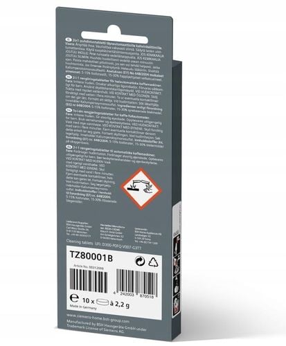 SIEMENS TABLETKI DO CZYSZCZENIA EKSPRESU TZ80001B 10szt. w opakowaniu na Arena.pl