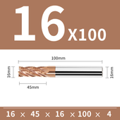 Frez trzpieniowy 4-ostrzowy VHM powłoka TiSiN "gryzak" Roz. Ø16x45x16Lx100L