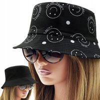 Letni KAPELUSZ wędkarski rybacki bucket hat DWUSTRONNY czarny emotki buźki