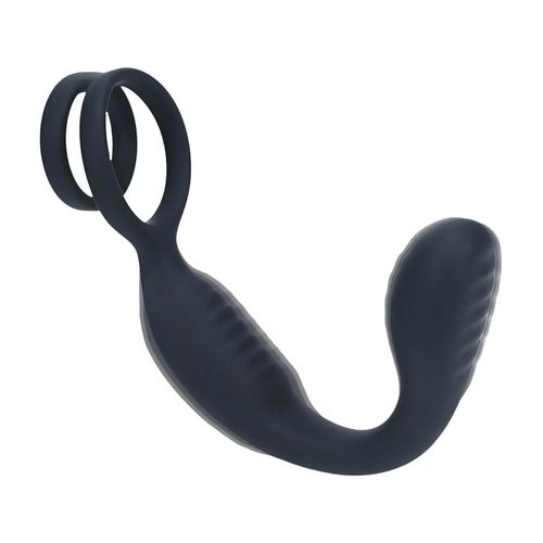 Vibrating Silicone Prostate Stimulator With Cock And Ball Ring - Black na Arena.pl