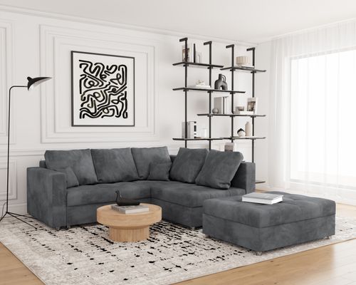 Kanapa Narożnik z Funkcją Spania i Pojemnikiem Mini Prince Szary Prawy na Arena.pl