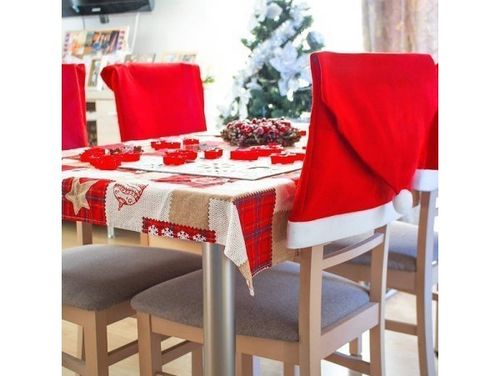 Zestaw do dekoracji stołu święta 4x pokrowiec czapka mikołaj + bieżnik na Arena.pl