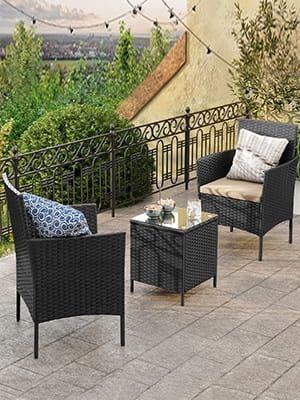 Zestaw mebli ogrodowych z technorattanu CZARNY TAUPE meble balkonowe na Arena.pl