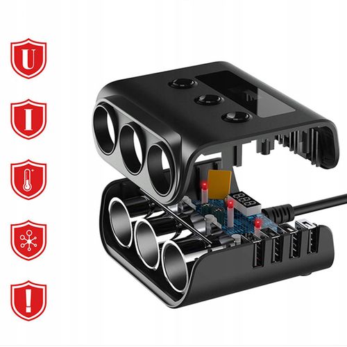 Rozdzielacz Gniazda Zapalniczki 12-24V 4x USB 3.0QC + 3 Gniazda Woltomierz na Arena.pl
