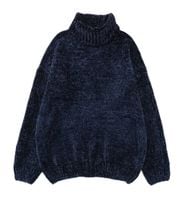 SWETER CIEPŁY GRUBY WŁOCHATY Z GOLF-EM NIEBIESKI