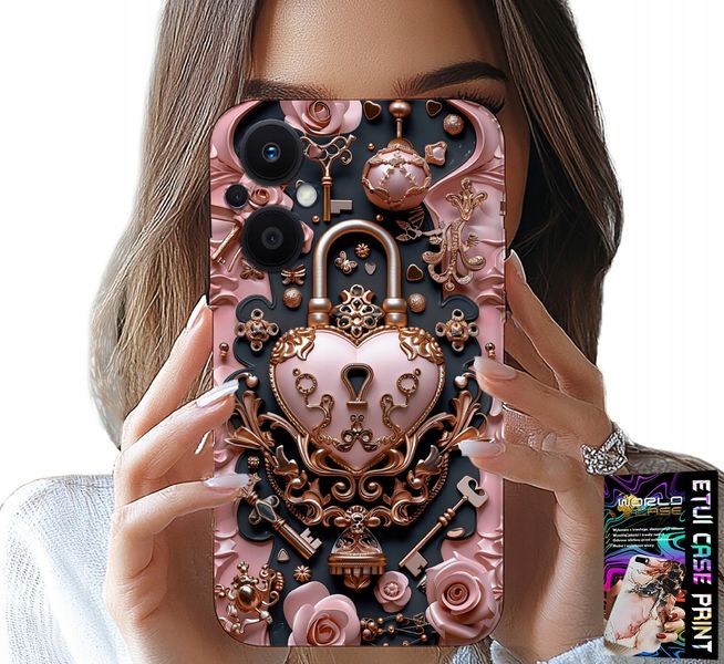 ETUI DO OPPO RENO7 LITE 5G - KOBIECE, MODNE WZORY, KŁÓDKA SERCE RÓŻA zdjęcie 1