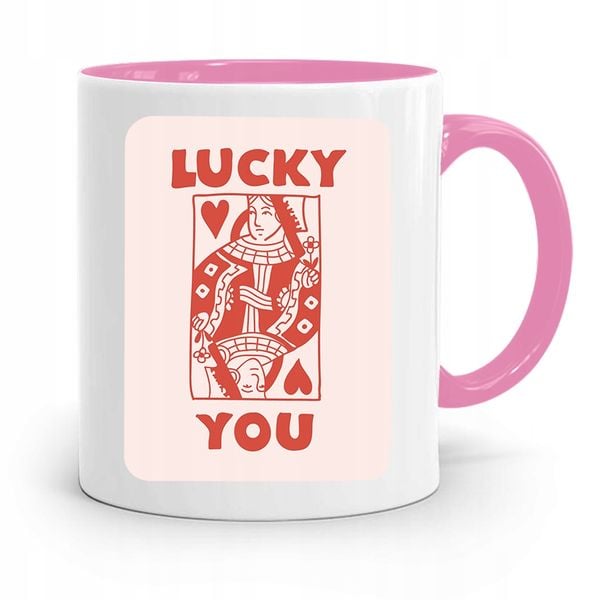 Kubek Różowy Dla Dziewczyny Żony Lucky You Z Nadrukiem Ze Zdjęciem zdjęcie 1